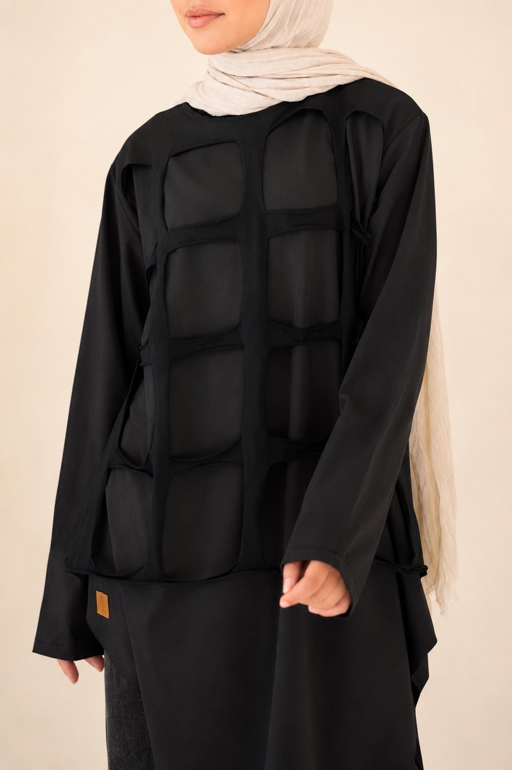 Grid Cotton Top in Black