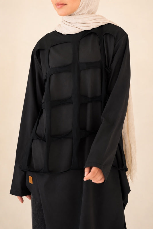 Grid Cotton Top in Black