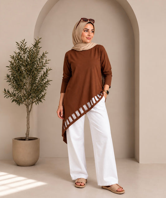 Cut-Out Cotton Top in Mocha