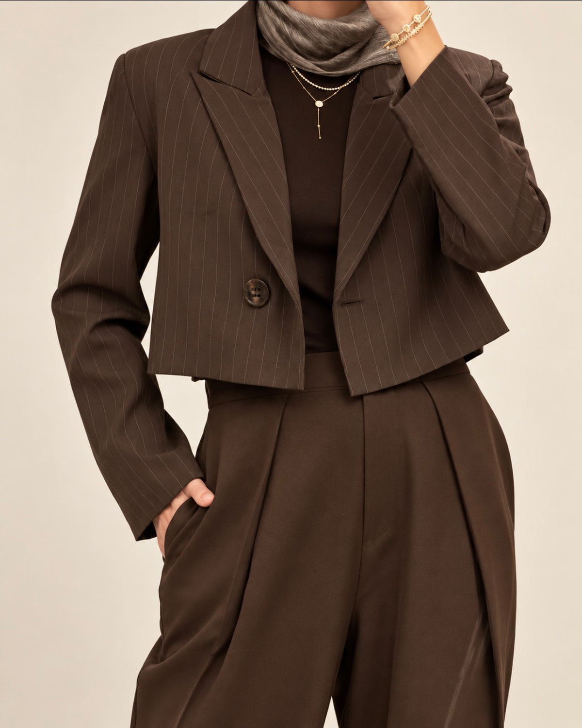 Cropped Pinstripe Blazer