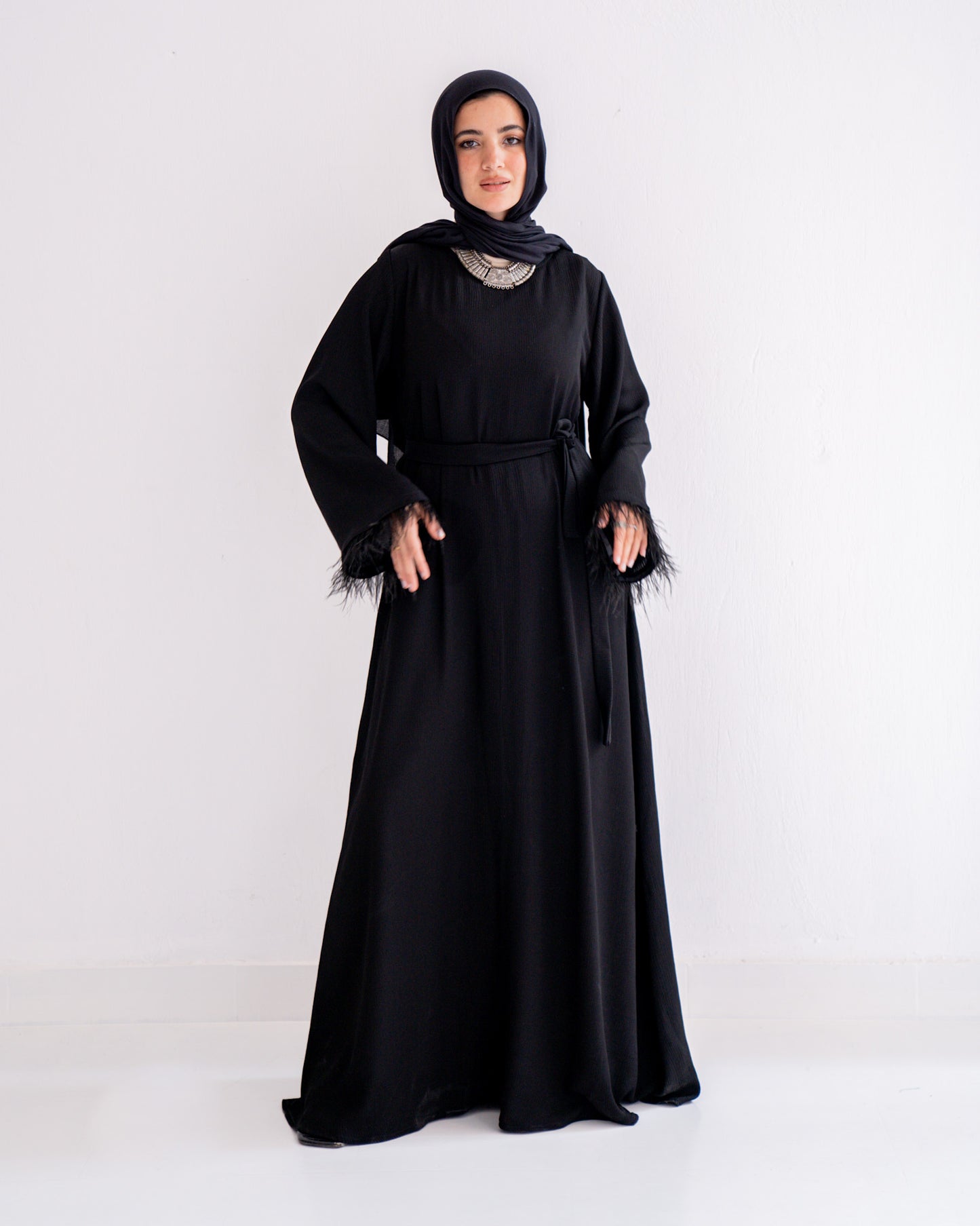 Feather Elegance abaya