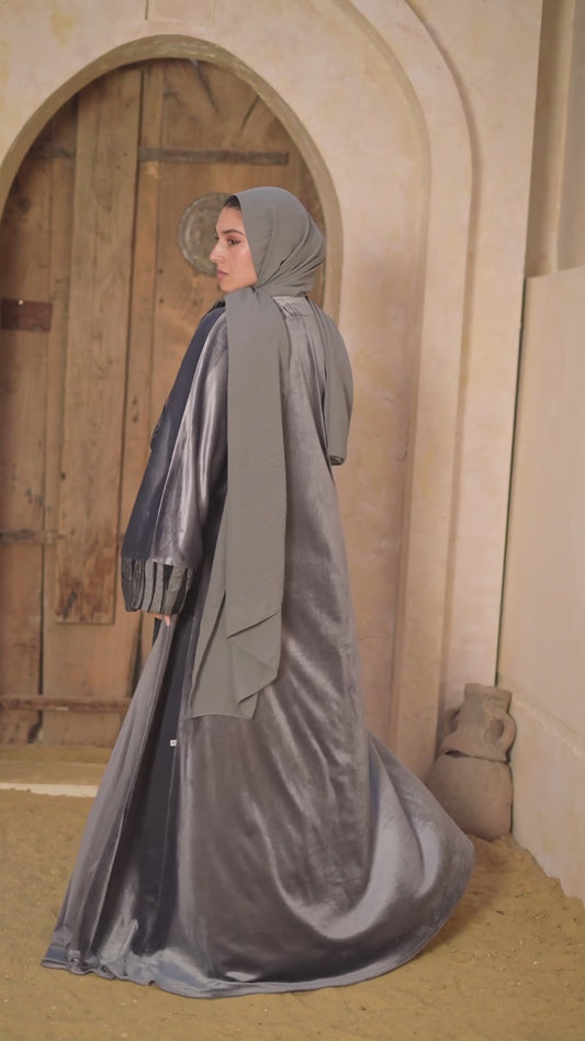 Striped Velvet Open Abaya